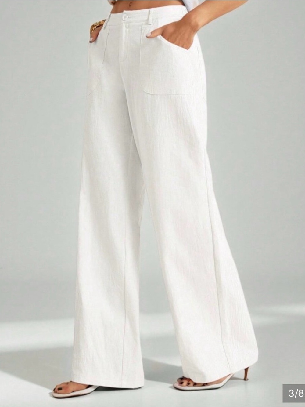 White Casual Women's Washed Low Waist Straight Pants - Picture 3 of 4